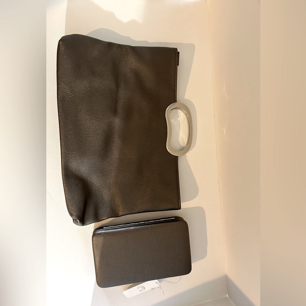 Gray clutch purse and matching wallet